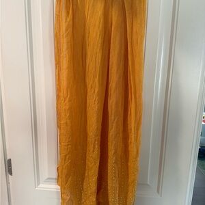 Women's Orange Embellished Maxi Skirt